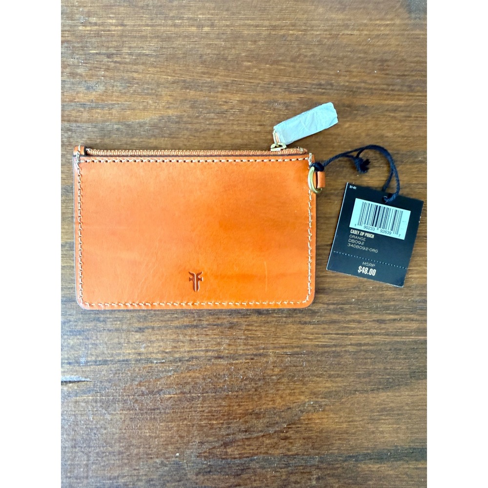 Frye Casey Zip Pouch Orange Leather Slim Coin Purse Card Holder DB092 NWT
